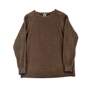 Columbia Sweater Mens Large Brown Ribbed 100% Cotton Crew Neck Heavy Logo ROC II